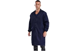 Sywiyi Herren Arbeitsmantel in Blau Grau Langarm Kittel Mantel Berufsmantel mit Taschen Knopfleiste Erwachsene Arbeitskleidung für Werkstatt Labor