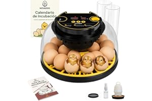 STUDIOJRH INCUBADORA de HUEVOS Para Todo Tipo De AVES | Incubadoras De Huevos Automáticas 12-16 Huevos | Control Automático De Temperatura, Humedad+Volteo | Incluye Calendario, Comedero, Bebedero y Guía