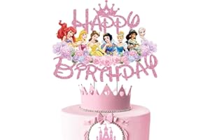 CLOVERCY Princess Cake Topper for Girls - Pink Glitter Birthday Decoration Theme Party Supplies