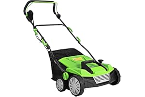 COSTWAY Scarificatore 2 in-1 per Prato, Arieggiatore Elettrico con Sacco Raccoglitore da 45L, Larghezza 38cm, con 3 Posizioni Regolabili, Scarificatore 1800W per Giardino Cortile (38 cm, Verde)