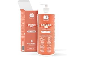 MAIKAI Olio di Salmone per Cani e Gatti 1L - Omega 3 - Vitamina Cani - Olio di Pesce - Integratori alimentari Premium pelle e pelo - Dermatite cane - Fish oil - Insaporitore crocchette