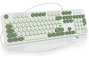 SOLIDEE Klawiatura przewodowa membranowa 100% z pływającymi,okrągłymi klawiszami,Klawiatura 104 klawisze,Klawiatura z okrągłymi klawiszami w stylu maszyny do pisania(US Layout QWERTY)(GT108 Matcha)