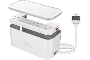 Hulker Extension Lead with USB Slots 5 Way Outlets 3 USB Ports Tidy Socket Extension with Overload Protection 3250W 13A Cord 2M Power Strip Cable Management Box White