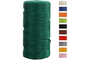 JeogYong Jute Twine String 2mm x 100m Natural Coloured Jute String 3-ply Garden Twine Kitchen Cord Thick Jute Rope for Decoration Floristry, DIY Arts & Crafts, Bundling, Wrapping Gifts (Dark green)