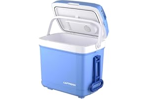 Laptronix 30L Electric Cool Box Cooler with two wheel Trolley for Drinks Food Ice, Hot & Cold Coolbox for Travel Camping Picnic Caravan Festivals, 12V DC &240V AC Adapter CE GS Certified