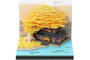 B BACHVIBES Bloc notas 3d con luz y caja de metacrilato para visualización transparente, modelo ZEN 9 * 8 * 5 170 hojas, decoración de mesa(Amarillo, Casa & Arbol)