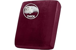 BXFUL Stretch Velvet Sofa Seat Cushion Cover, Removable Sofa Couch Covers with Elastic Bottom, Washable Furniture Slipcovers Protector for Kids and Pets (Large 1-Seater,Wine Red)