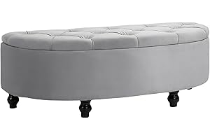 HOMCOM Semi-Circle Ottoman Storage Bench, Bed End Bench, Tufted Upholstered Window Seat Footrest Stool with Rubberwood Legs for Bedroom & Entryway, 120 x 46 x 42 cm, Light Grey