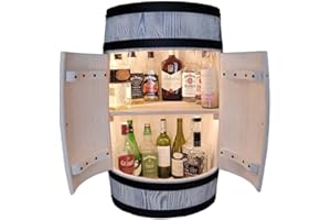 WEECO Tonneau en Bois avec Porte. Mini Bar éclairage LED - Étagère en Bois Blanc. Fait à la Main Vintage Commode de vin Bar étagère à Bouteilles - Rangement pour 40 Bouteilles, Support à Whisky - Barrique