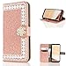 Price comparison product image KANTAS Flip Wallet Glitter Cover for Samsung Galaxy S7 Edge Sparkly Jewel Design Kickstand Cover for Galaxy S7 Edge Rose Gold Cute Flower Magnetic Closure Solid Color PU Leather Folio Pattern Case with Card Holder Protective Leather Mobile Phone Holsters for Samsung Galaxy S7 Edge