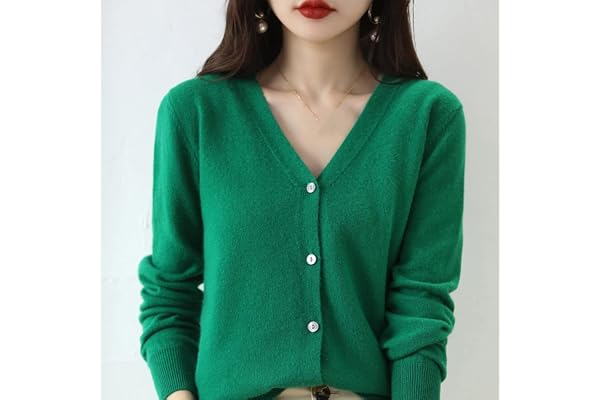 JIANGZ Cardigan Femme,Cardigan À Col en V Vert Coupe Ajustée Court Manteau Tricot Doux Manches Longues Veste De Chandail Ouvert sur Le Devant Tricots Vêtements D'Extérieur pour, XL