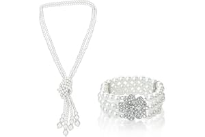 MIVAIUN Collana di Perle di Plastica Bracciale di Perle, Anni '20 Accessori, 1920s Gatsby Gioielli da Donna, Flapper Parure di Gioielli, Rotonda a Più Strati Collana, Charleston Accessori
