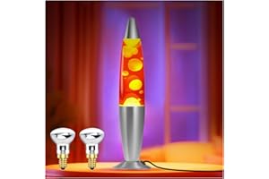 BrightWish lampe à lave classique en aluminium avec liquide rouge et cire jaune, 25W ampoule E14 (2 ampoules incluses), idéale pour la décoration de Noël et une ambiance apaisante