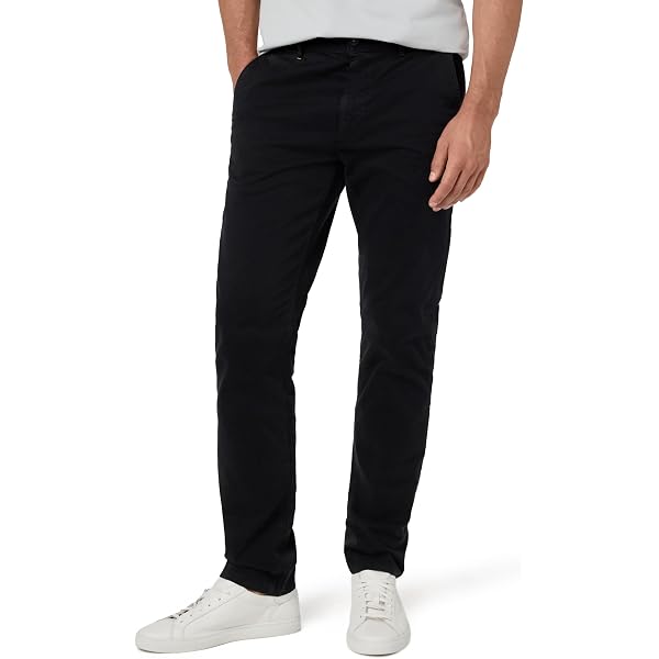 ETHANOL Men's Slim-Fit Comfort Stretch Straight Pants - 5 Pocket Design, Black, 30W X 32L