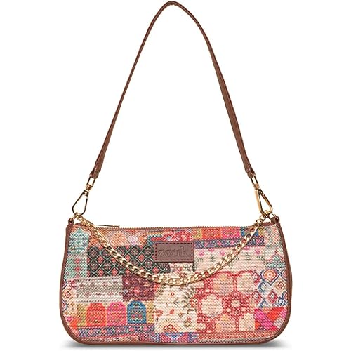 ZOUK Baguette Bag | Crossbody Bags for Women | Women\'s Handbags | Stylish Sling Bag for Woman | Vegan Leather Evening Bag | Travel & Office Use | Purse and Wallet | Kutch Gamthi Print