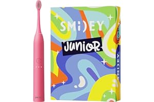 SMILEY Junior Elektryczna szczoteczka do zębów dla dzieci | Ultradźwiękowe szczoteczki soniczne do zębów | Szczoteczka do zębów dla dzieci i akcesoria: kabel USB-C i zestaw naklejek