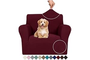 Ystyle Stretch Sofa Überzug 1 Sitzer, Sesselschoner rutschfest Mit Armlehne, Elastische Couch Überzug Jacquard, Universal Sofa Cover Moderne, Sofaschoner Hund Katze Wohnzimmer, Weinrot