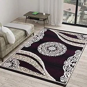 Vram Printed Carpet (Black, Wine, Velvet, 5 x 7 ft)