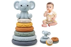 LEADSTAR Tour Souple Empilable, Jouet Sensoriel Eveil Bebe Jeux Montessori, Cube D'activité Bébé Module Motricité, Educatif Cadeau de Bain et Dentition pour Bebe Enfant 6 9 12 Mois (Blue)