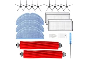 CFGROW Ersatz Zubehörset für Roborock S7 S7 Plus S7 MaxV S7 MaxV Ultra Staubsauger Ersatzteile Enthält 2 Hauptbürste, 6 Wischtücher, 4 HEPA-Filter, 8 Seitenbürsten (Schwarz), 2 Bürstenreinigungswerkzeug