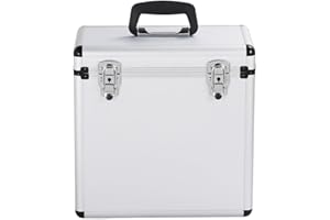 costoffs LP Storage Case 12" Vinyl Record Box Portable Aluminum DJ Box Lockable Flight Carry Case, Holds up to 50PCS, Silver