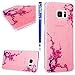 Produktbild FESELE Silikon Schutzhülle für [Samsung Galaxy S7 Edge] Glitzer Luxus Kristall Rahmen Silikon Dünn Tasche Handy Cover Schutzhülle, Samsung Galaxy S7 Edge Bunt Malerei Rosa Glitzer Durchsichtig Crystal Case Glänzend Weich TPU Bling Case Tasche Etui Bumper für Samsung Galaxy S7 Edge + Blau Eingabestift Stylus Touch Pen-Rosa Pfirsich Blume