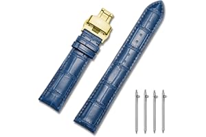 MUENShop Cinturini di Ricambio Vera Pelle Cinturino Barre Rapido Rilascio Fibbia Pieghevole Nero/Marrone/Blu 18mm 20mm 22mm 24mm per Uomo/Donna