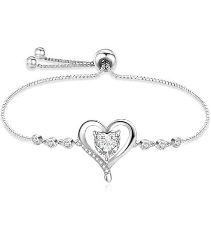 Bracelet Infinity Pour Femme En Argent Sterling 925 Avec Cœur Et Cristaux - Réglable - Cadeau Saint-Valentin
