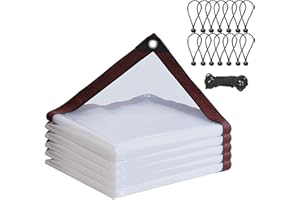 SUPBIKY Przezroczysta plandeka z oczkami, 2 x 2 m, wodoszczelna, ochrona przed deszczem, wiatrem, wielofunkcyjna plandeka na balkon, meble ogrodowe, szklarnię do ogrodu, do domku dla zwierząt domowych, z 14