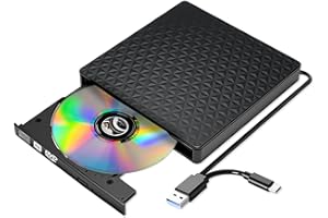 KOOLSHIRO External CD DVD Drive, Ultra-Slim CD ROM Burner Reader Writer Drive Portable DVD Player, USB 3.0 and Type-C Optical, Compatible with Laptop Desktop PC Windows XP/7/8/10/11 MacBook Mac OS Linux