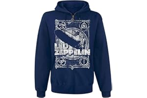 CHABA LED Zeppelin Hoodie Lz1 Vintage Print Band Logo Official Mens Navy Blue Zipped