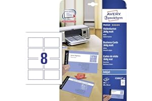 Avery Zweckform, C32015-10, 10 Fogli, Biglietti da visita,Adatti per stampante a getto d'inchiostro, opachi, bianco, 220 g angoli perfetti grazie alla tecnologia Quick & Clean