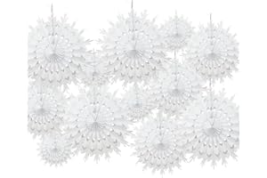 Time to Sparkle 12 Pack Mix Tissue Paper Fan Party Fan Snowflake Christmas Wedding Decoration Mix-White
