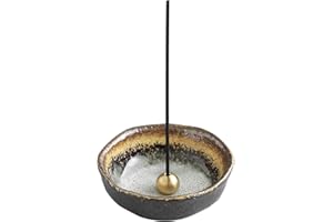 Asayu Japanese Small Mini Incense Holder for Sticks 8.3cm (3.3 inch), Made in Japan Ceramic Ash Catcher & Brass Incense Burner Set for Relaxation, Home Decor - Traditional Japan