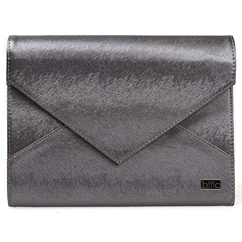 BMC Super Modern Metallic Steel Gray Faux Leather XL Nail Stamping Plate Carrier Envelope Style Statement Clutch