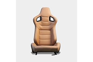 M MODAUTO MODAUTO Asiento Deportivo Coche,Semibaquet Ajustable,Imitacion Cuero y Carbono,Ríeles incluidos,Conductor y Pasajero,para Coche y Simulador de Conducción,Modelo N706L,Color Camel
