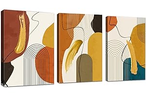 WENGTIAO 3 Pièces Nordiques Lignes Géométriques Tableau Decoration Murale Encadré Toile Peinture Abstraite Orange Marron Or Vert Decoration Murale Salon Maison Deco Chambre Prêt à Accrocher 30x40cmx3