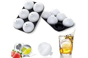 ‎HONYAO HONYAO Eiswürfelform Kugel Silikon mit Deckel, Runde Eiskugelform BPA Frei, Faltbar Auslaufsicher 5cm Eiswürfelform Groß - 2 Stück