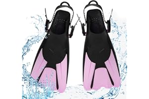 mizikuu Palmes Courtes Réglables, Palmes de plongée GR.39-43 avec Sac à Palmes à Suspendre TPR Antidérapant Talon Ouvert Palme Natation Plongée Voyage pour Unisexe Adulte, Rose, L