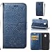 Produktbild LMAZWUFULM Hülle für Samsung Galaxy J3 DUOS 2017 / SM-J330 (5,0 Zoll) PU Leder Magnetverschluss Brieftasche Lederhülle Glänzend Elefant Prägung Design von Book style mit Stent-Funktion und Karten Slot Ledertasche Flip Cover für Samsung Galaxy J3 DUOS 2017 Dunkelblau