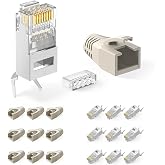 LEENUE Shielded 10 Units RJ45 Connector CAT 7 Pass Through, 10Gbit/s | Gold RJ45 connectors for Cat 7 Cat6A installation cabl