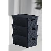 3'l&uuml; Set &Ccedil;ok Ama&ccedil;lı Kapaklı Saklama Kutusu, 4 LT, Polipropilen Plastik, BPA İ&ccedil;ermez, 17 x 27 x 11,5 cm, Ev Ofis Depo İ&ccedil;in (AN