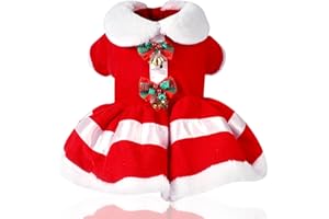 QKURT Dog Christmas Dress, Santa Claus Pet Clothes, Red Velvet Skirt Winter Outfit Apparel for Small Medium Dogs, Dog Xmas Cosplay Costume, Puppy Winter Warm Dress