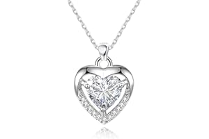 EXGOX Silber Kette Dame Silber Herz Halsketten 925 Sterling Silber Kristall Herz Anhänger Halskette Liebe Einstellbare Silber Halskette Frauen Geburtstag Weihnachten