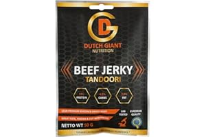 ‎DUTCH GIANT Dutch Giant Beef Jerky Tandoori | 10 x 50 gram | Jerky Trockenfleish für menschen | Low-Carb, Hochprotein Snack | Knabberartikel | Gym Jerky 500g | Olivier Richters | Musclemeat | 100% Rindfleisch