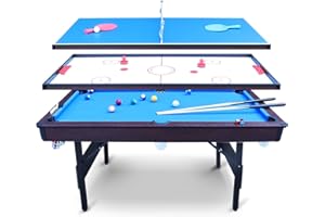 AIPINQI 5ft 3in1 Multi Games Table, Folding Pool Table, Combo Game Table Steady, Portable Foldable Billiards Game Table for 15+ Kids and Adults, Air Hockey, Pool, Ping Pong