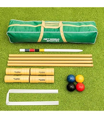 Uber Garden Set Da Croquet Completo – 4 Mazze, 4 Palline, 6 Cerchi, Pioli E Bandiere