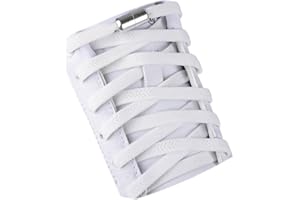 Olukssck 2 Paires Élastiques Lacets Plats avec Fermeture en Métal, Sans Nœuds pour Enfants et Adultes, Sport de Chaussures pour Toutes Les Chaussures, Blanc