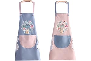 XUANYIJIE Kitchen Aprons for Women Men 2 Pack Adjustable Waterproof Cooking Apron with Pockets, Chef Aprons for Cooking Baking Gardening BBQ 2pcs