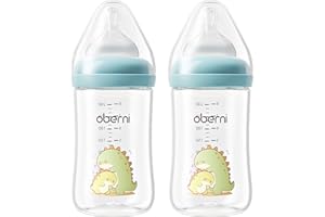 Oberni Anti-Colic Baby Bottles, 240ml / 8oz Newborn Bottle with Size 2" Medium Flow Breast Like Silicone Teat, 3M+ Breastfed and Milk Feeding, Blue/Pack of 2